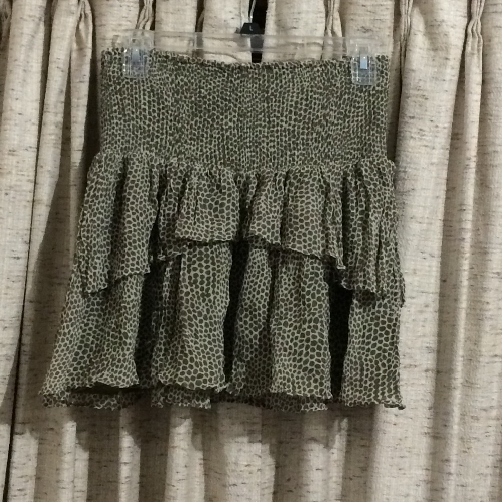 Ramy Brook New York Silk Dot Print Smocked Waistband Ruffle Tiered Mini Skirt